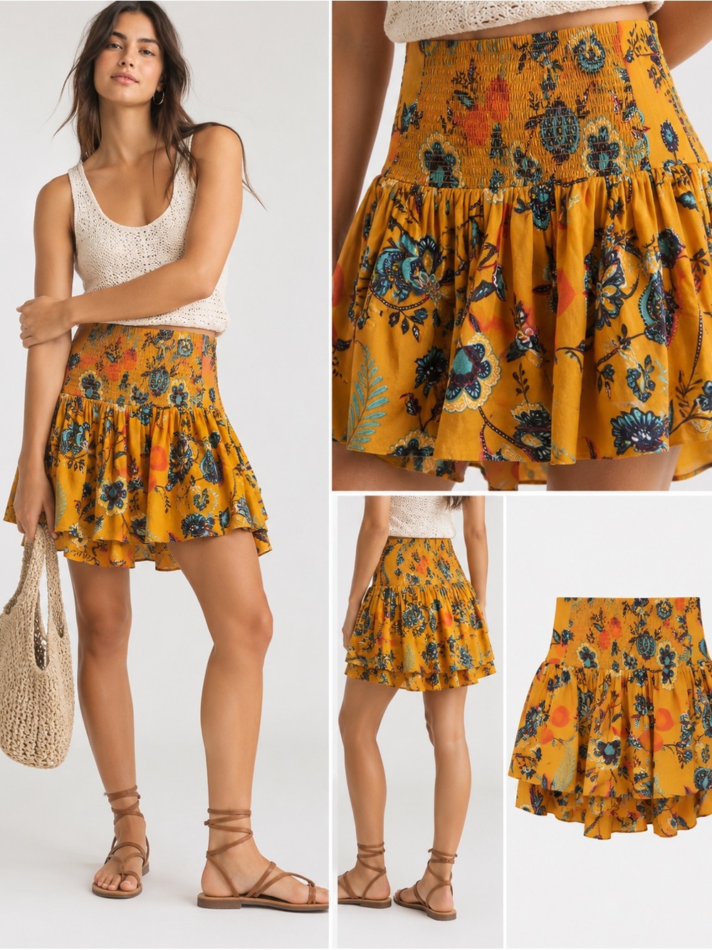 NWT Anthropologie Floral Smocked Mini Skirt – Size Small